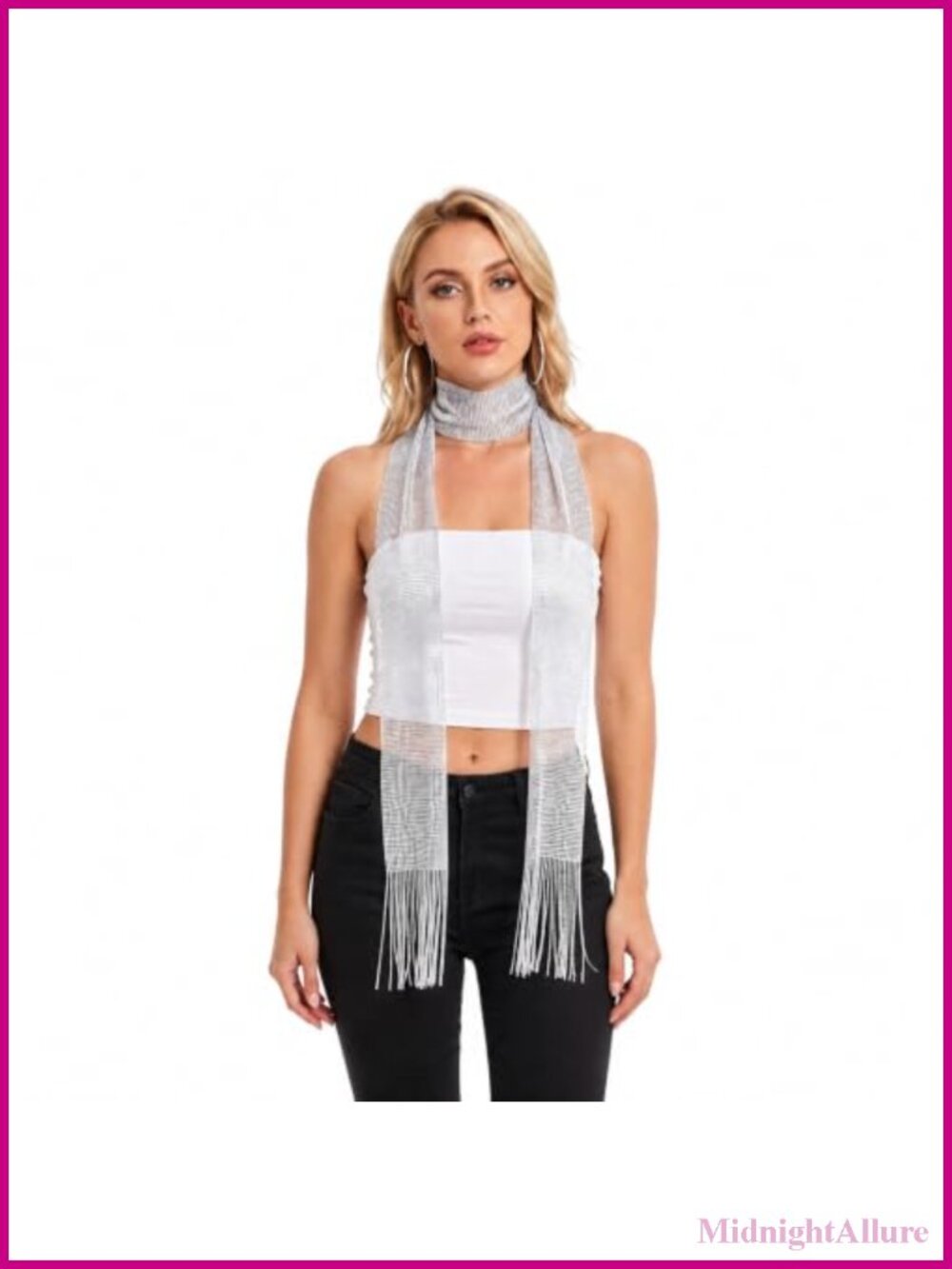 Y2K Sequin Skinny Scarf Sparkly Rave Tassel Wrap Lightweight Mesh